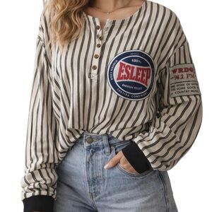 ESLEEP Jammies Striped Graphic
Henley  Large Lounge Top